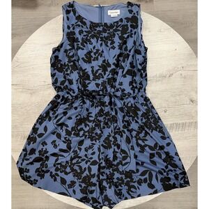 Calvin Klein Blue Black Floral Sleeveless Romper Tie Waist Shorts Size 12